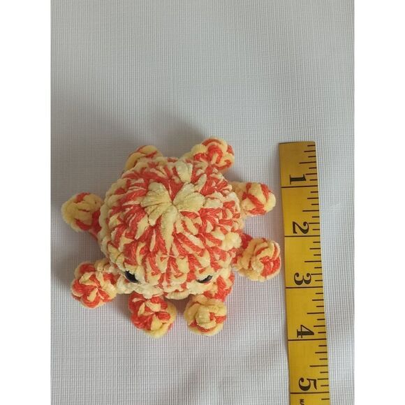 Handmade Small Yellow & Orange Soft Plush Mini Amigurumi Stuffed Crochet Octopus - Picture 3 of 8